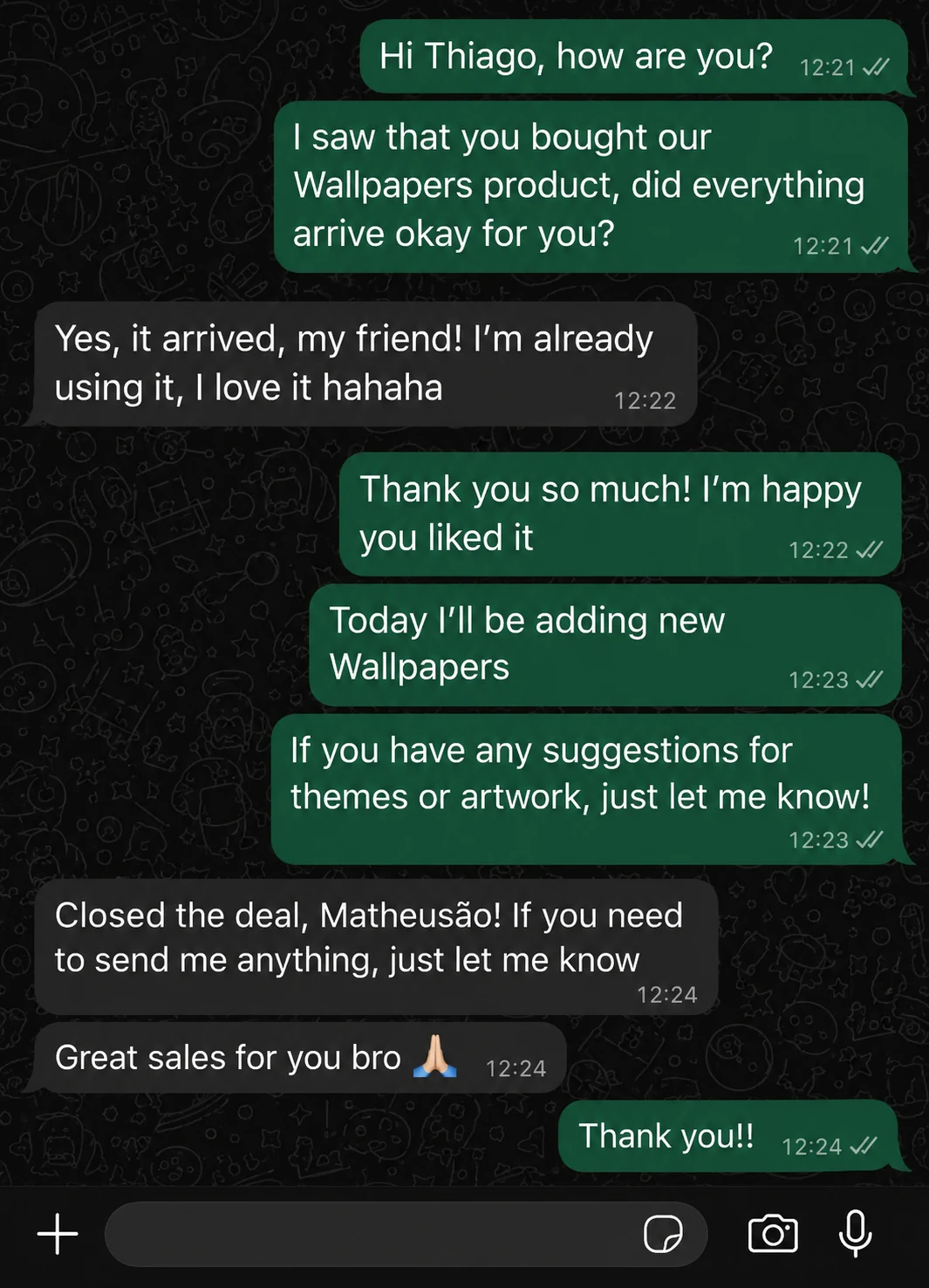 Customer message